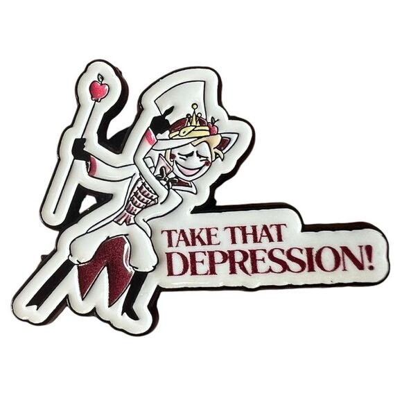 Hazbin Hotel Lucifer Iconic Take that Depression Mental Health Enamel Pin - Picture 1 of 8